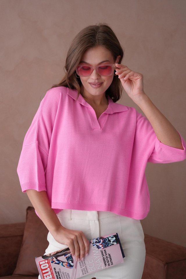 WOMAN VISION Blusentop Übergroße Gelbe Crop Polo Hals Bluse - UK 002 von WOMAN VISION