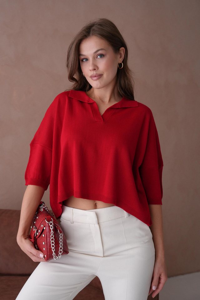 WOMAN VISION Blusentop Übergroße Gelbe Crop Polo Hals Bluse - UK 002 von WOMAN VISION