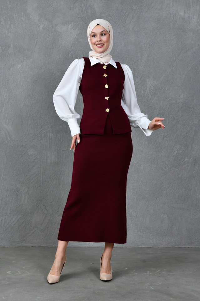 WOMAN VISION Frackhose Bescheidene ärmellose Knopfweste und hoch taillierter Midi-Rock in Ecr von WOMAN VISION