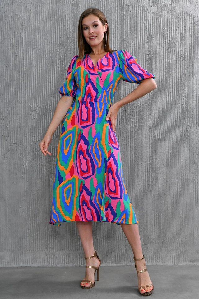 WOMAN VISION Minikleid 100% Baumwolle Bedrucktes Wickelkleid mit GürtelDamen Bedrucktes Wicke von WOMAN VISION