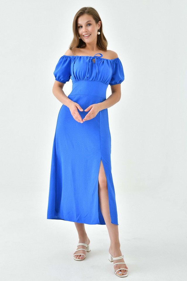 WOMAN VISION Minikleid Damen Blaues Midi-Kleid mit Aerobin-Stoff, Rückenreißverschluss und Sc von WOMAN VISION