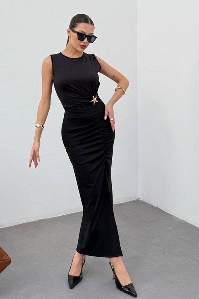 WOMAN VISION Minikleid Damen Burgunderrote Drapierung und Schlitz Detail Ärmelloses Midi-Klei von WOMAN VISION