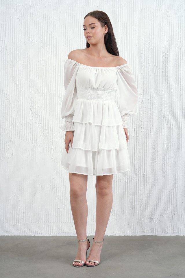 WOMAN VISION Minikleid Damen Chiffonrock mit Taillen-Gipeli-Futter - Weißes Kleid 078 von WOMAN VISION