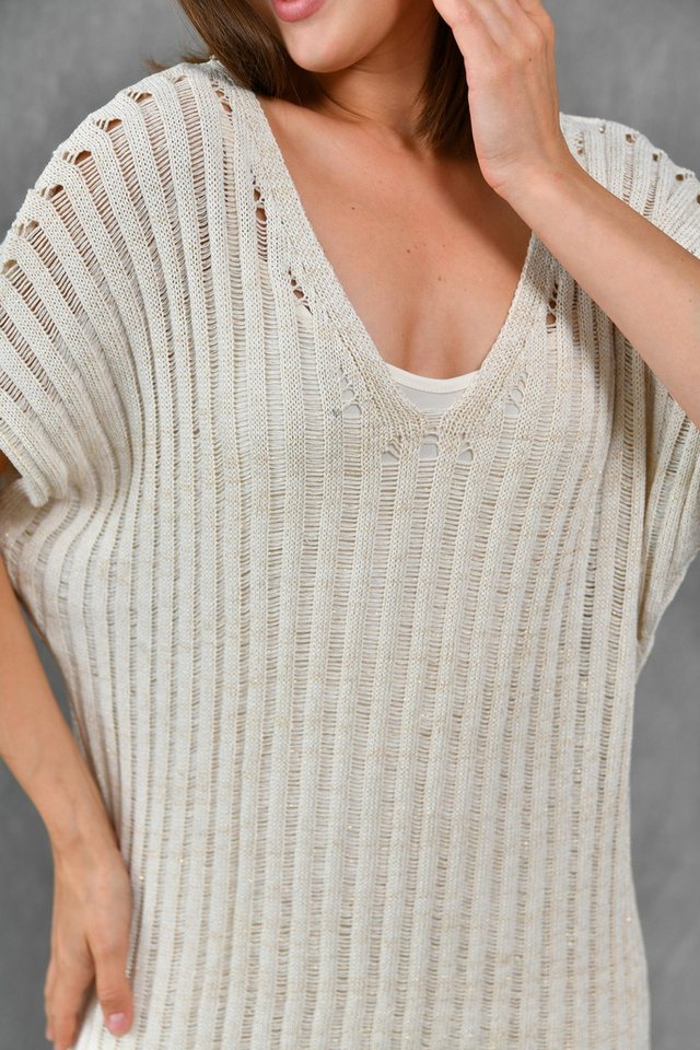 WOMAN VISION Minikleid Damen Glitzerndes Strickgewebe Schlitz Detail V-Ausschnitt Ärmelloses von WOMAN VISION