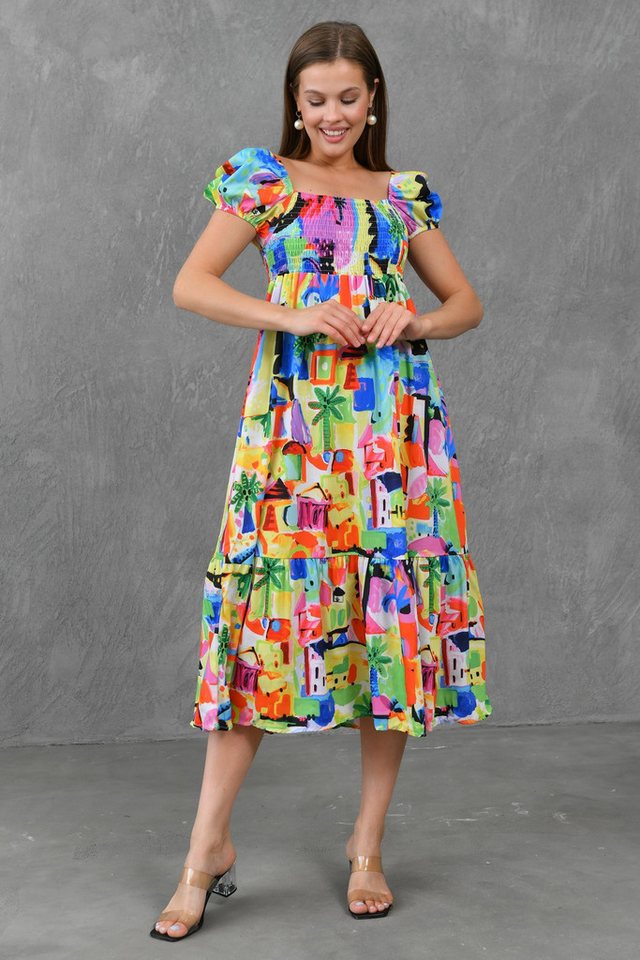 WOMAN VISION Minikleid Damen Musterstoff Maxikleid mit Gipe-Detail und Prinzessärmeln - 6626 von WOMAN VISION