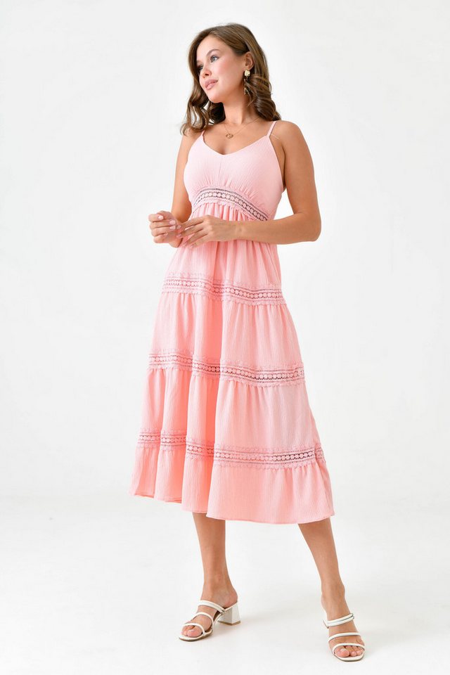 WOMAN VISION Minikleid Damen Pulver Aerobin Stoff Gipe und Gupur Detail V-Ausschnitt Midi Kle von WOMAN VISION