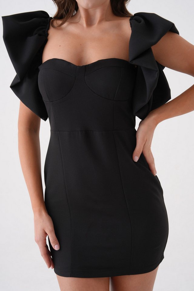 WOMAN VISION Minikleid Damen Rotes Kleid mit Atlas Stoff, Ärmel Detail, Brustpolsterung und R von WOMAN VISION