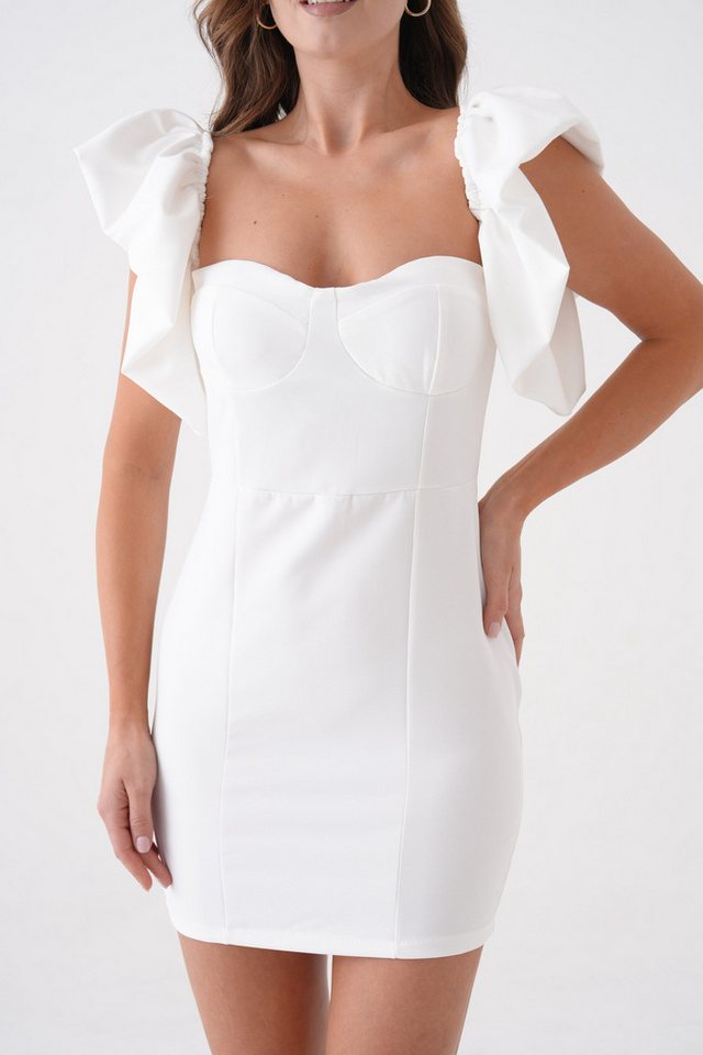 WOMAN VISION Minikleid Damen Rotes Kleid mit Atlas Stoff, Ärmel Detail, Brustpolsterung und R von WOMAN VISION