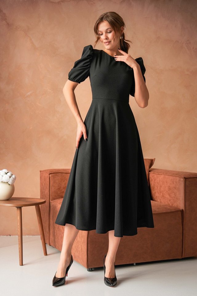 WOMAN VISION Minikleid Damen Rotes Scuba-Crepe-Midi-Kleid - Rundhals, Ballonärmel, Stretch, A von WOMAN VISION