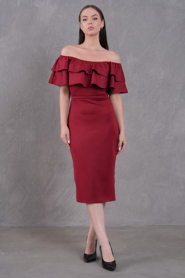 WOMAN VISION Minikleid Damen Rüschen Design Bandeau Schwarz Midi Bleistiftkleid von WOMAN VISION