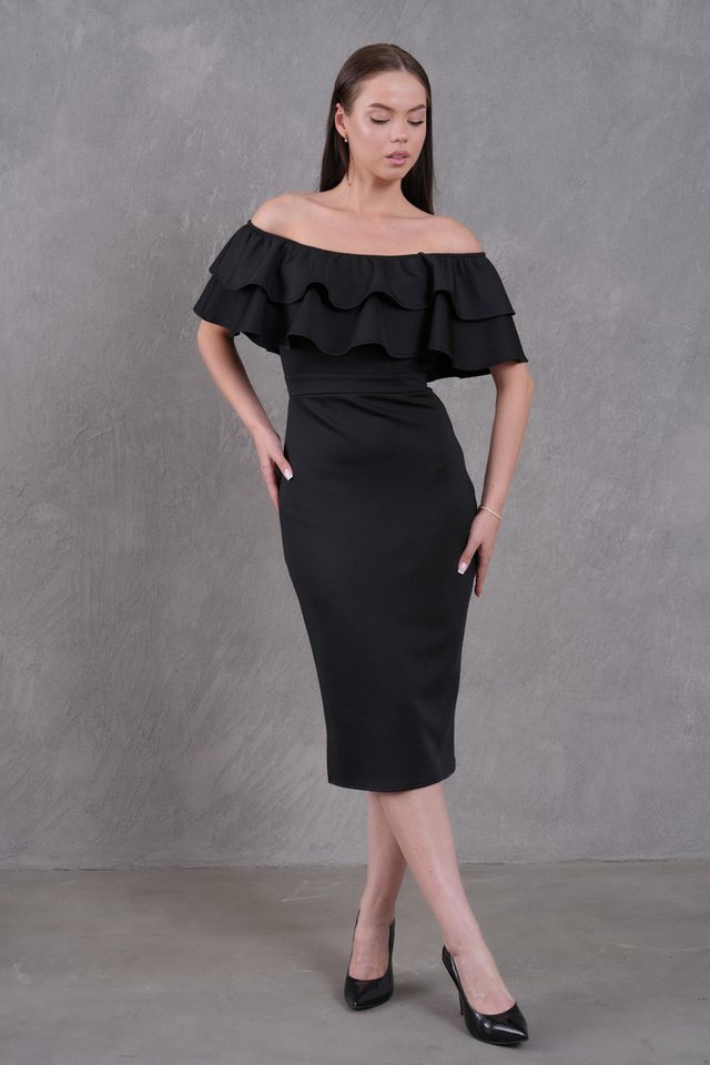 WOMAN VISION Minikleid Damen Rüschen Design Bandeau Schwarz Midi Bleistiftkleid von WOMAN VISION