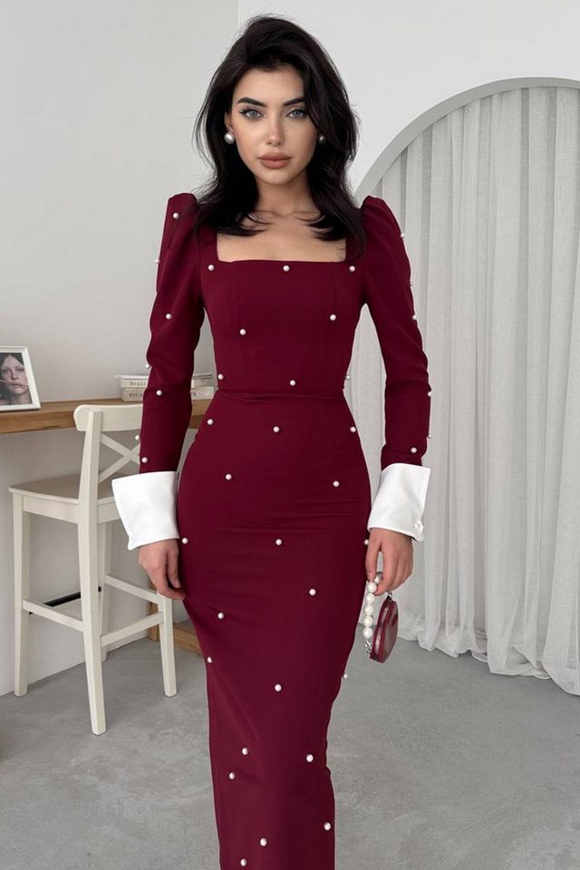 WOMAN VISION Minikleid Damen Schwarzes Midi-Kleid mit Inci Çakım Atlas Stoff, Quadratischer A von WOMAN VISION