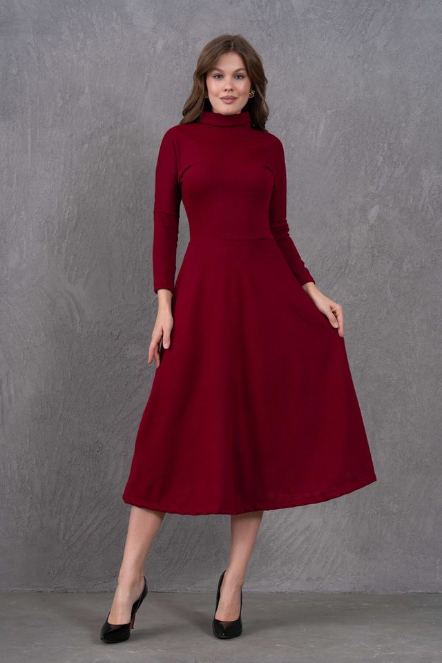 WOMAN VISION Minikleid Damen Stretch-Acryl Batwing Ärmel Hoher Ausschnitt Midi Schwarzes Ausg von WOMAN VISION