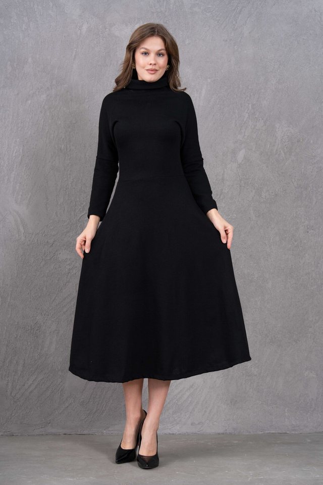 WOMAN VISION Minikleid Damen Stretch-Acryl Batwing Ärmel Hoher Ausschnitt Midi Schwarzes Ausg von WOMAN VISION