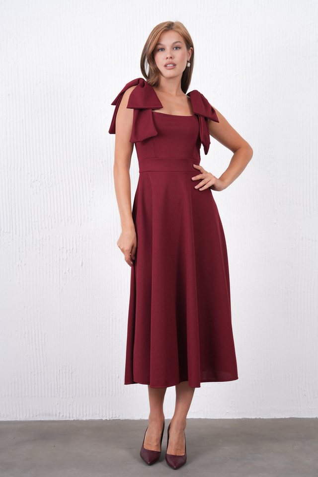 WOMAN VISION Minikleid Damen Stretch-Krepp Stoff Träger-Bandeau Fit-and-Flare Midi-Kleid - Bu von WOMAN VISION