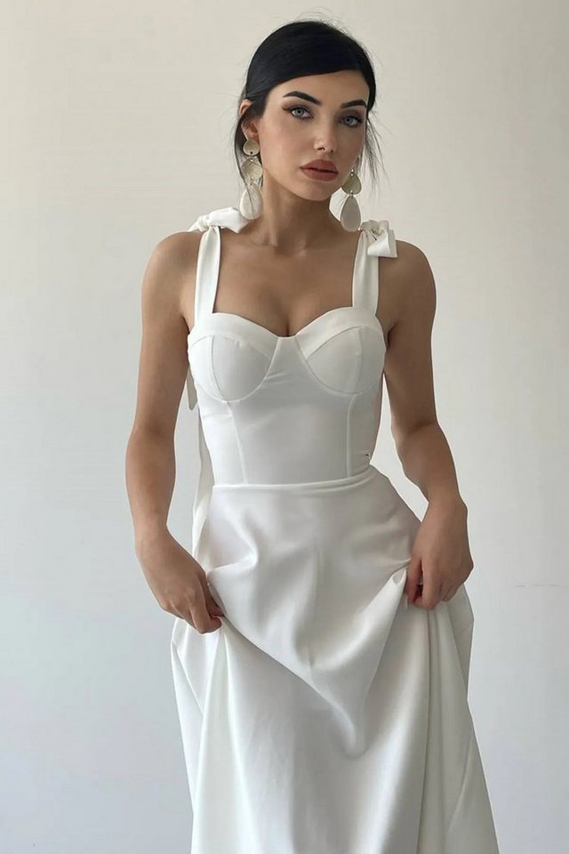 WOMAN VISION Minikleid Damen Weißes Midi-Kleid mit Schnürriemen und ausgestelltem Schnitt - 1 von WOMAN VISION