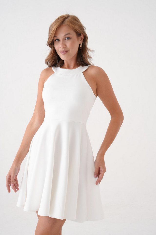 WOMAN VISION Minikleid Damen Weißes Stretchiges Scuba-Gewebe Ärmelloses Fit und Flare Minikle von WOMAN VISION