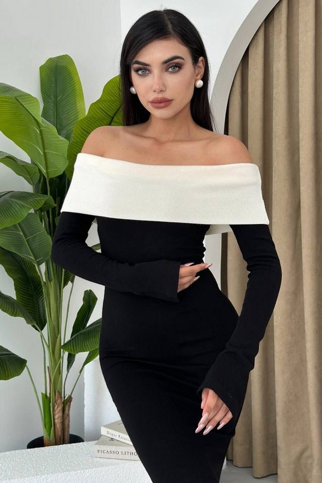 WOMAN VISION Minikleid Design Cut Langarm Stretch Strick Schwarz Weiß Maxikleid WOMAN VISION Minikleid Design Cut Langarm Stretch Strick Schwarz Weiß Maxikleid von WOMAN VISION