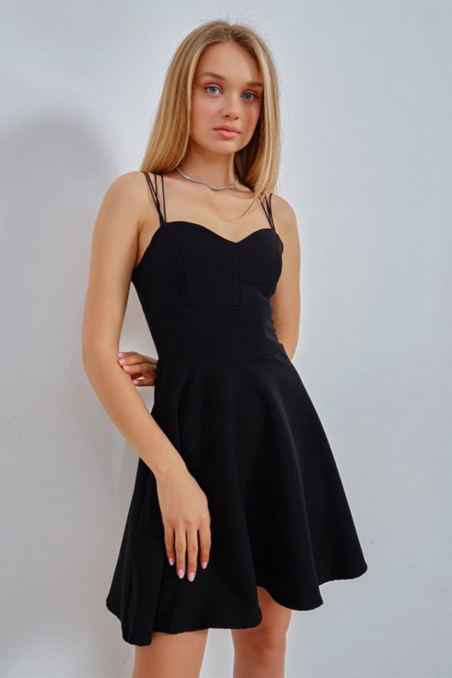 WOMAN VISION Minikleid Kreuzriemen-Design Stretch-Stoff A-Linie Mini Schwarzes Kleid von WOMAN VISION