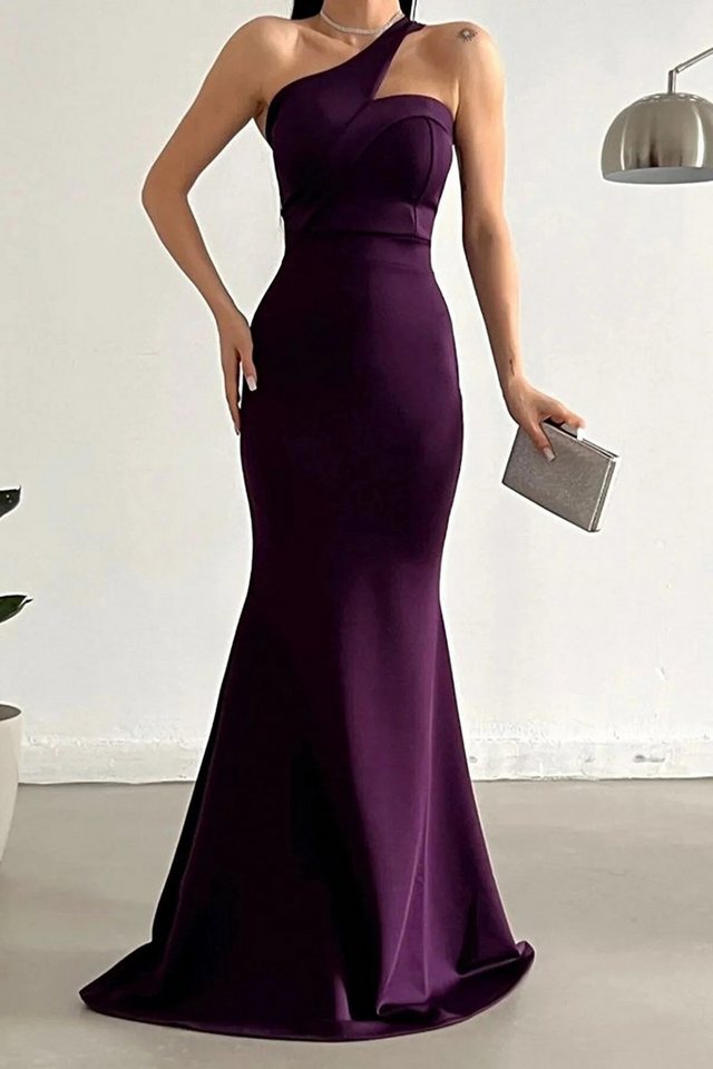 WOMAN VISION Minikleid Pflaume Scuba Stoff Asymmetrisches Hals Design Maxikleid von WOMAN VISION