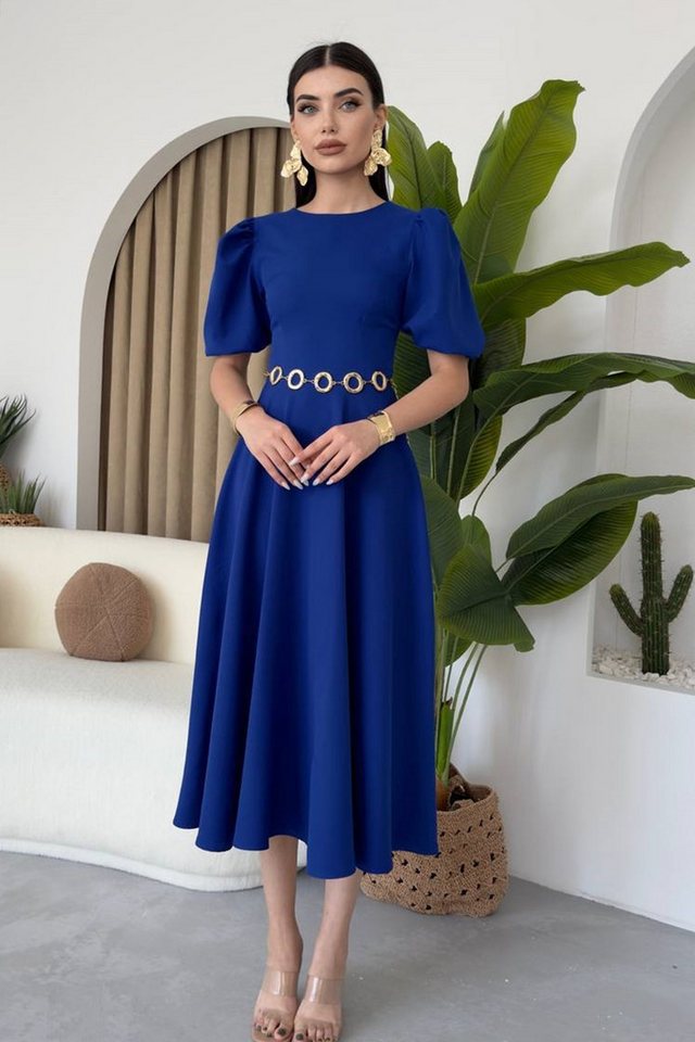 WOMAN VISION Minikleid Schwarzes Atlas-Stoff Prinzessin Ärmel Midi-Kleid von WOMAN VISION