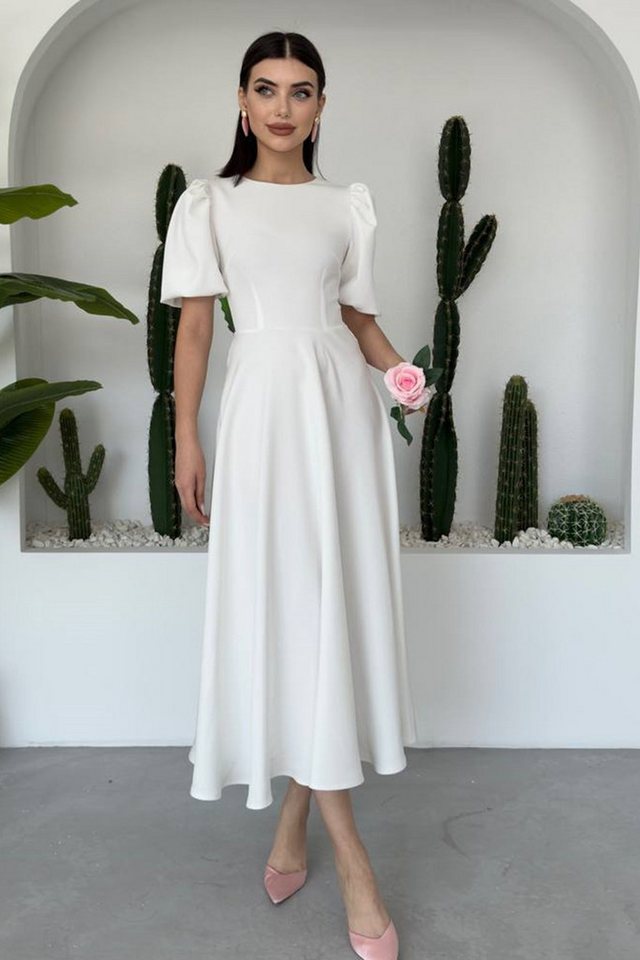 WOMAN VISION Minikleid Schwarzes Atlas-Stoff Prinzessin Ärmel Midi-Kleid von WOMAN VISION