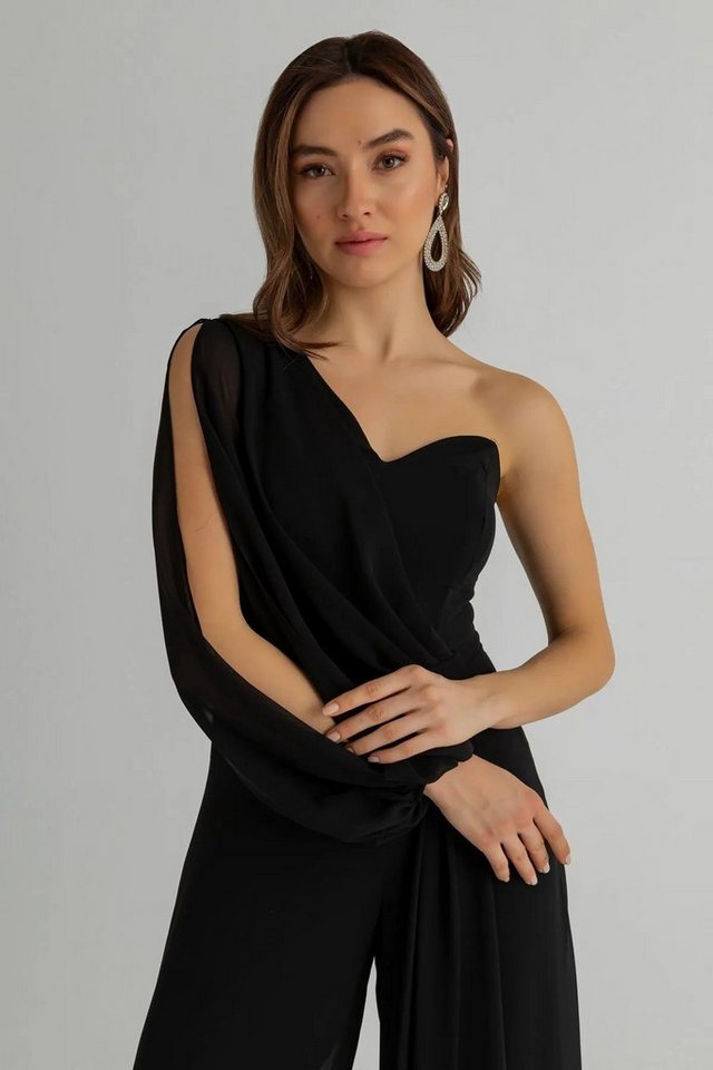 WOMAN VISION Overall Damen Drapierter Jumpsuit mit Gürteldetail und weitem Bein - Schwarz von WOMAN VISION