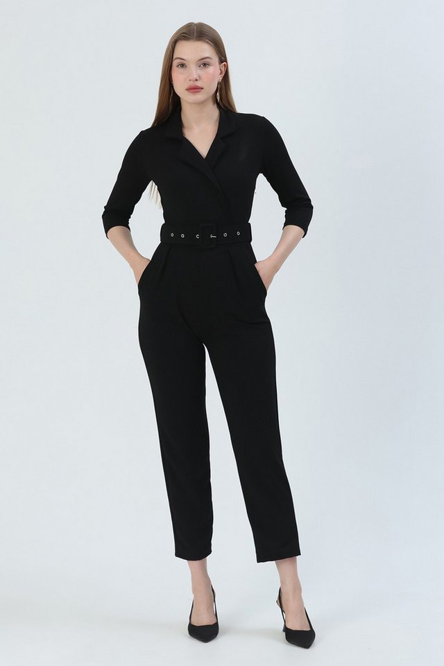 WOMAN VISION Overall Schwarzer Scuba-Crepe Wickelkragen Langarm Jumpsuit von WOMAN VISION