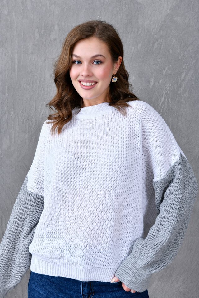 WOMAN VISION Strickpullover Damen Oversize Ecru Strickpullover - Bike-Ausschnitt, Weite Ärmel, Übe von WOMAN VISION