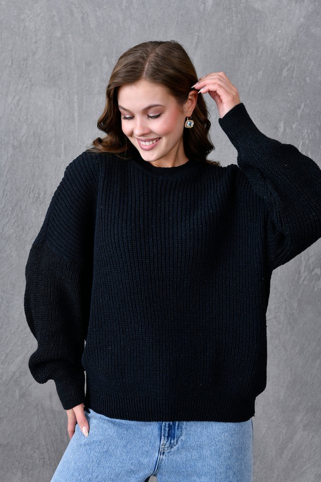 WOMAN VISION Strickpullover Damen Oversize Schwarzer Rollkragenpullover - Überschnittene Schultern von WOMAN VISION