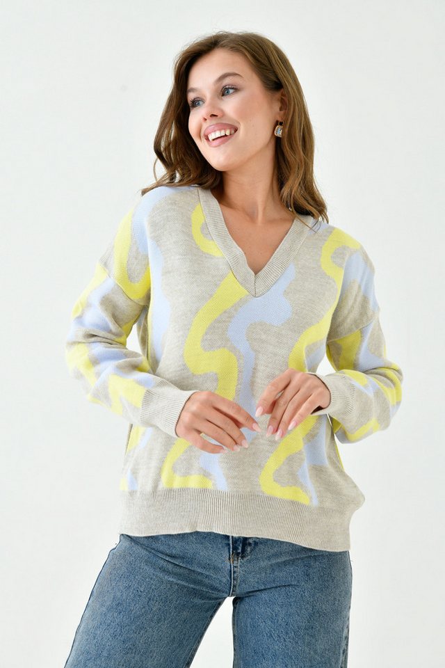 WOMAN VISION Strickpullover Damen Strickpullover mit Rundhalsausschnitt und geometrischem Muster von WOMAN VISION