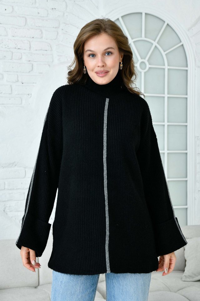 WOMAN VISION Strickpullover Fischer's Neck Oversized Langarm Schwarzer Strickpullover von WOMAN VISION