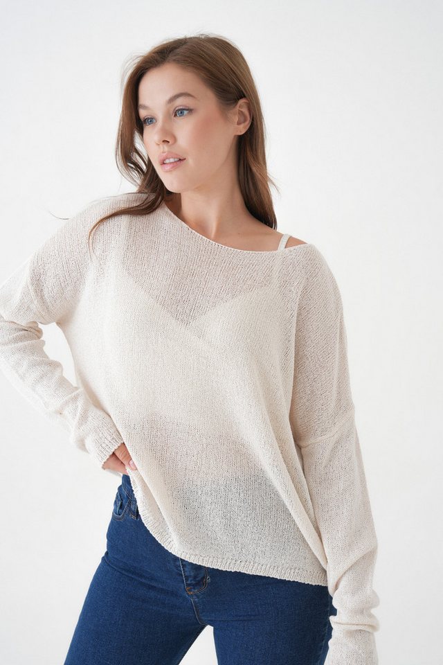 WOMAN VISION Longpullunder Übergroßer Schwarzer Basic-Strickpullover mit weitem Ausschnitt und Sc von WOMAN VISION