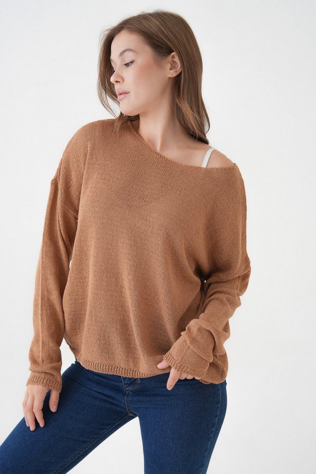 WOMAN VISION Strickpullover Übergroßer Schwarzer Basic-Strickpullover mit weitem Ausschnitt und Sc von WOMAN VISION