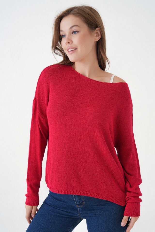 WOMAN VISION Strickpullover Übergroßer Schwarzer Basic-Strickpullover mit weitem Ausschnitt und Sc von WOMAN VISION