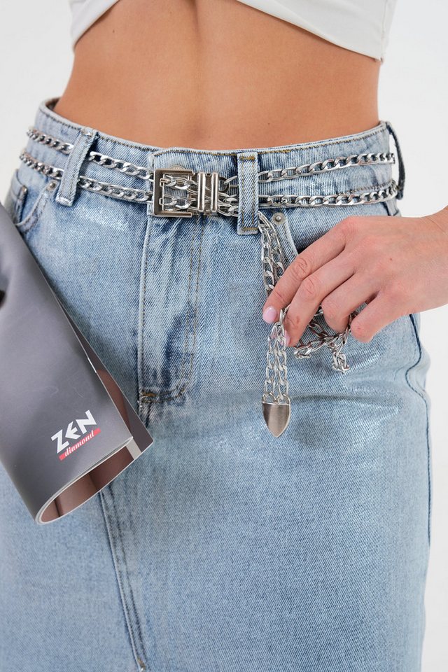 WOMAN VISION Synthetikgürtel Damen Doppelband Silberkette Gürtel mit quadratischer Schnalle - 7250 von WOMAN VISION