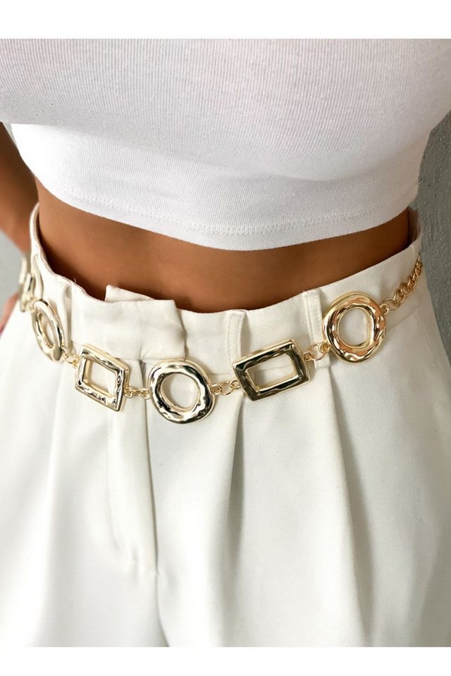 WOMAN VISION Synthetikgürtel Damen Goldkettengürtel mit Kreis- und Quadratschnalle 7300 von WOMAN VISION