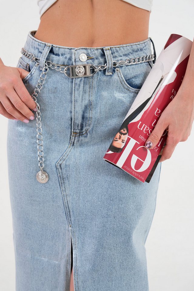 WOMAN VISION Synthetikgürtel Damen Silberkette Design Medaillon Gürtel 7350 von WOMAN VISION