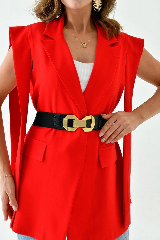 WOMAN VISION Synthetikgürtel Schwarzes Kunstleder und goldener geometrischer Design-Gürtel 1507 von WOMAN VISION