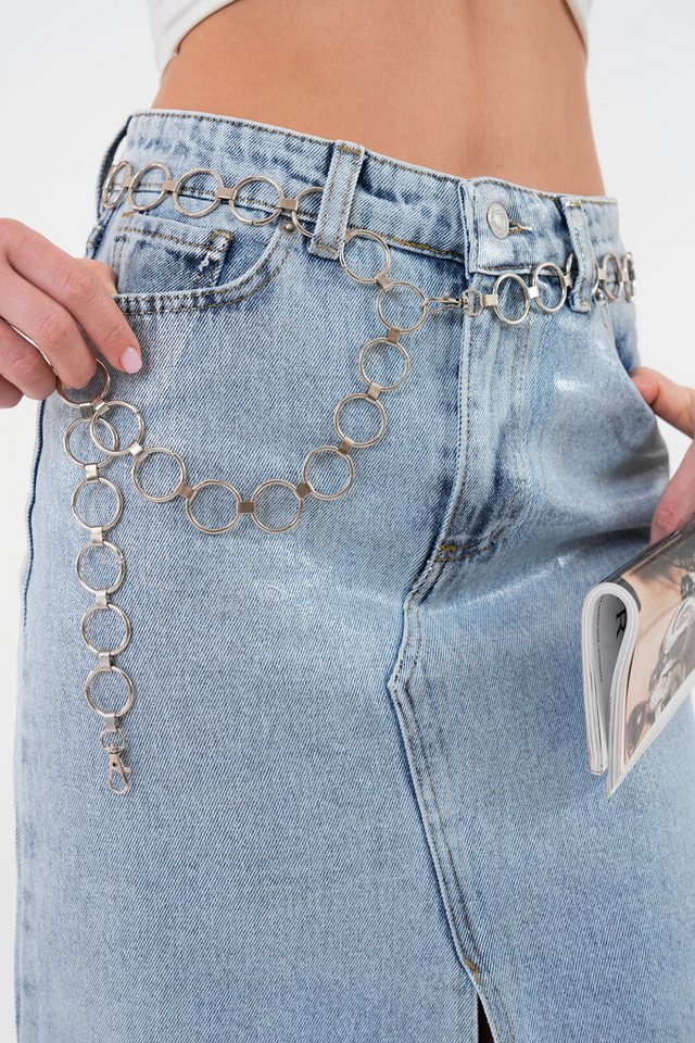 WOMAN VISION Synthetikgürtel Silber Metall Rund Ring Gürtel 7095 von WOMAN VISION