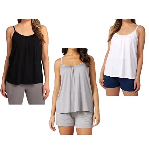 Locker sitzendes Tanktop mit integriertem BH, 2024 Tanktop mit integriertem BH for Damen, verstellbare Träger (Color : Black+White+Grey, Size : 2XL) von WOMELF