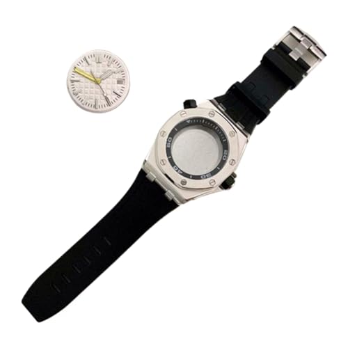 WOMELF 42-mm-Uhrengehäuse-Set, Uhrenzubehör mit Kapitelring, Armband, Zifferblatt, Zeiger, Herren-Stahlgehäuse, kompatibel mit NH35-Uhrwerk (Color : NO.2, Size : 42MM) von WOMELF