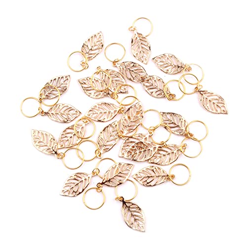 WOMELF 50pcs/Bag Golden Blätter Haare Zöpfe Ringe Accessoires Clips for Frauen und Mädchen Dreadlocks Perlen Set Farbe Gold und Splitter von WOMELF