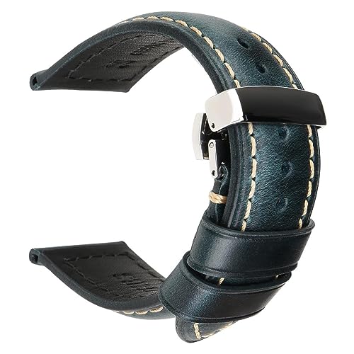 WOMELF Armband mit Schmetterlingsschnalle, Lederarmband, 18–26 mm, Kalbsleder, Uhrenarmband, Zubehör, Armbänder (Color : Blue, Size : 21mm) von WOMELF