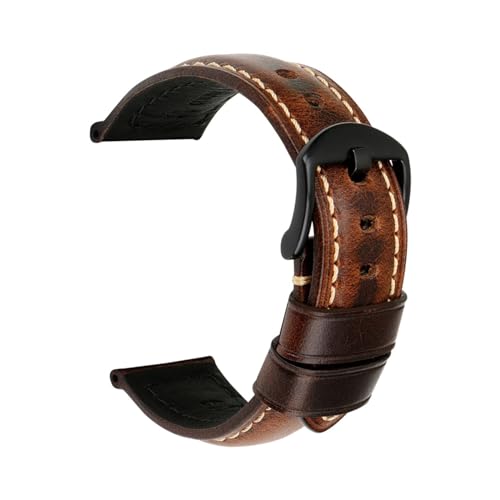 WOMELF Braunes Uhrenzubehör, Uhrenarmbänder, 18 mm – 26 mm, braunes Vintage-Uhrenarmband aus Ölwachs-Leder (Color : Dark Brown B, Size : 20mm) von WOMELF