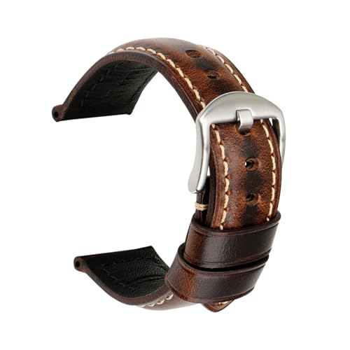 WOMELF Braunes Uhrenzubehör, Uhrenarmbänder, 18 mm – 26 mm, braunes Vintage-Uhrenarmband aus Ölwachs-Leder (Color : Dark Brown S, Size : 19mm) von WOMELF