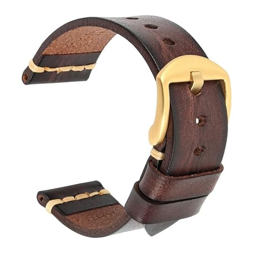 WOMELF Buntes Lederarmband for Uhrenarmband 18mm 20mm 22mm 24mm Uhrenarmband Handgelenkarmbänder (Color : Dark Brown-Gold, Size : 18mm) von WOMELF