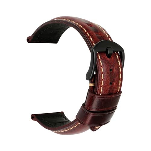 WOMELF Buntes Uhrenzubehör, Uhrenarmbänder, 18 mm – 26 mm, braunes Vintage-Uhrenarmband aus Ölwachs-Leder (Color : Red B, Size : 24mm) von WOMELF