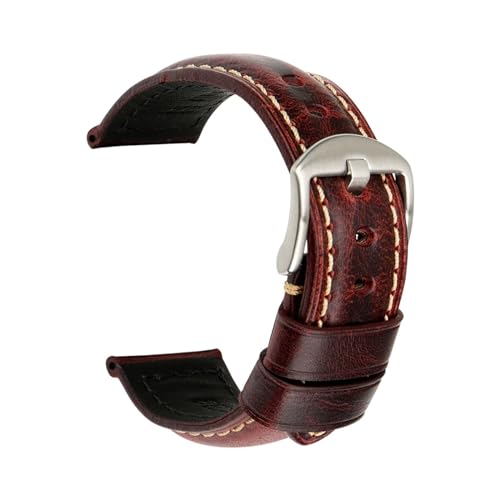 WOMELF Buntes Uhrenzubehör, Uhrenarmbänder, 18 mm – 26 mm, braunes Vintage-Uhrenarmband aus Ölwachs-Leder (Color : Red S, Size : 20mm) von WOMELF