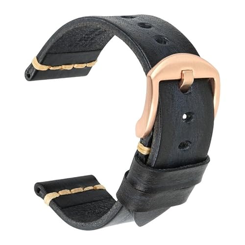 WOMELF Lederarmband for Uhrenarmband 18 mm, 19 mm, 20 mm, 21 mm, 22 mm, 24 mm, 26 mm (Color : Ash Black-Roes, Size : 20mm) von WOMELF